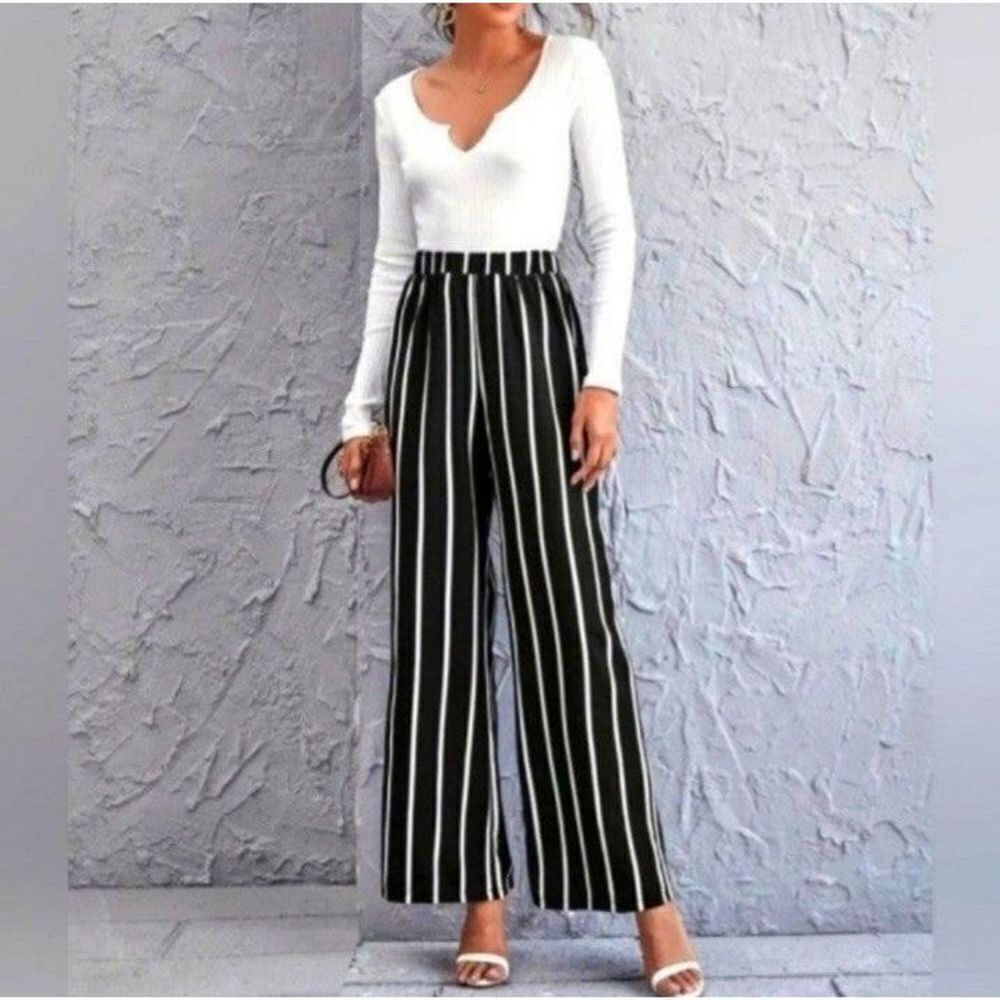 Ladies Elegant striped wide leg pants sz XXL